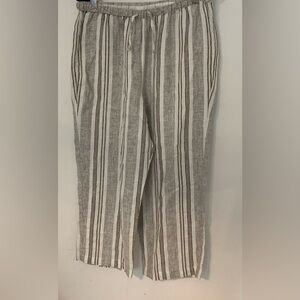 Chico's Striped Linen Blend Gray Wide Leg Chino Sz 3 Casual Pants Womens XL
